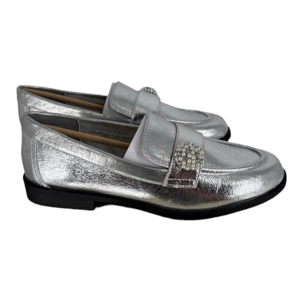 On 34th Women's Marey Beaded Trim Loafers Silver Size 9 - Picture 2 of 4